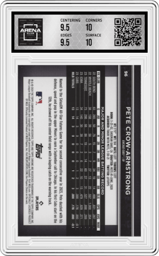 Pete Crow-Armstrong from the  2024 Topps Chrome Black set graded by Arena Club and given an overall grade of 10.
