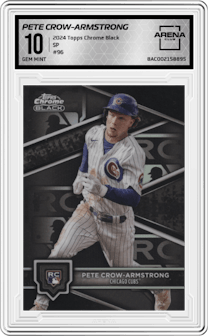 Pete Crow-Armstrong from the  2024 Topps Chrome Black set graded by Arena Club and given an overall grade of 10.