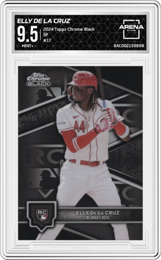 Elly De La Cruz from the  2024 Topps Chrome Black set graded by Arena Club and given an overall grade of 9.5.