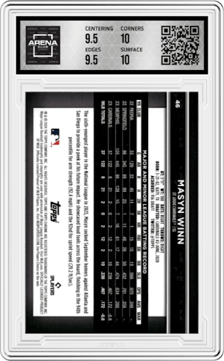 Masyn Winn from the  2024 Topps Chrome Black set graded by Arena Club and given an overall grade of 10.