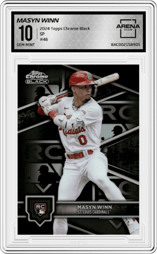 Masyn Winn from the  2024 Topps Chrome Black set graded by Arena Club and given an overall grade of 10.