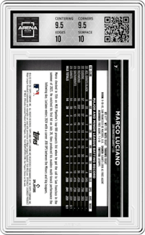 Marco Luciano from the  2024 Topps Chrome Black set graded by Arena Club and given an overall grade of 10.