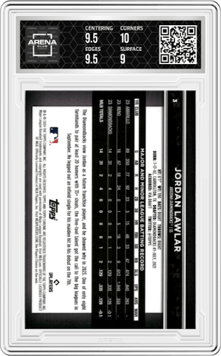 Jordan Lawlar from the  2024 Topps Chrome Black set graded by Arena Club and given an overall grade of 9.5.