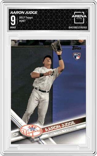 Aaron Judge from the 2017 Topps Series 1 set graded by Arena Club and given an overall grade of 9.