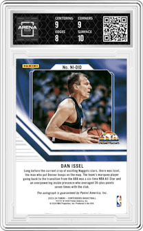 Dan Issel from the 2023-24 Panini Contenders set featuring a Bronze parallel graded by Arena Club and given an overall grade of 8.5.