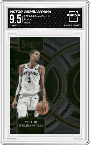 Victor Wembanyama from the 2023-24 Panini Select  set graded by Arena Club and given an overall grade of 9.5.