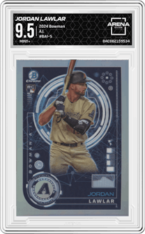 Jordan Lawlar from the 2024 Bowman set graded by Arena Club and given an overall grade of 9.5.