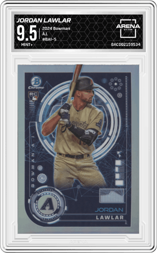 Jordan Lawlar from the 2024 Bowman set graded by Arena Club and given an overall grade of 9.5.