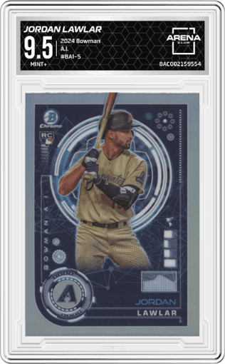 Jordan Lawlar from the 2024 Bowman set graded by Arena Club and given an overall grade of 9.5.