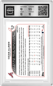 Ozzie Albies from the 2022 Topps Chrome Update set graded by Arena Club and given an overall grade of 10.