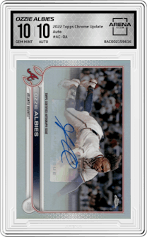 Ozzie Albies from the 2022 Topps Chrome Update set graded by Arena Club and given an overall grade of 10.