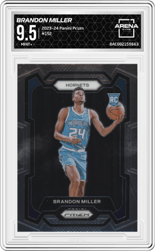 Brandon Miller from the 2023-24 Panini Prizm set graded by Arena Club and given an overall grade of 9.5.