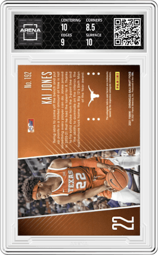 Kai Jones from the 2021-22 Panini Chronicles Draft Picks set graded by Arena Club and given an overall grade of 9.