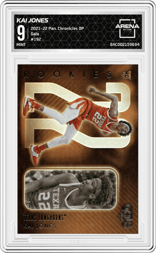 Kai Jones from the 2021-22 Panini Chronicles Draft Picks set graded by Arena Club and given an overall grade of 9.