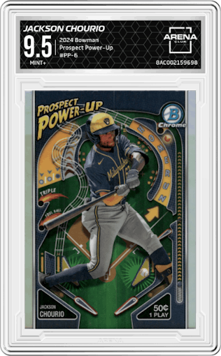 Jackson Chourio from the 2024 Bowman set graded by Arena Club and given an overall grade of 9.5.