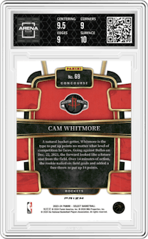 Cam Whitmore from the 2023-24 Panini Select  set featuring a Orange Flash parallel graded by Arena Club and given an overall grade of 9.5.