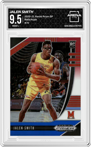 Jalen Smith from the 2020-21 Panini Prizm Draft Picks set featuring a Red/White/Blue Prizm parallel graded by Arena Club and given an overall grade of 9.5.