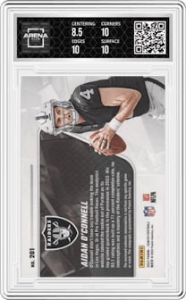 Aidan O'Connell from the 2023 Panini Zenith set featuring a Sparkle parallel graded by Arena Club and given an overall grade of 9.