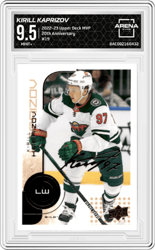 Kirill Kaprizov from the 2022-23 Upper Deck MVP set graded by Arena Club and given an overall grade of 9.5.