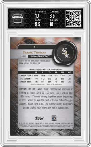 Frank Thomas  from the 2022 Topps Gold Label set graded by Arena Club and given an overall grade of 9.