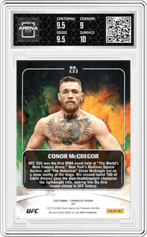 Conor McGregor from the 2022 Panini Chronicles UFC set graded by Arena Club and given an overall grade of 9.5.
