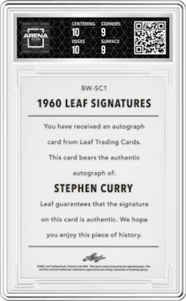 Stephen Curry from the 2021-22 Leaf Memories set graded by Arena Club and given an overall grade of 9.5.