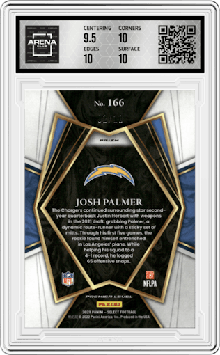 Josh Palmer from the 2021 Panini Select set featuring a Gold Disco parallel graded by Arena Club and given an overall grade of 10.