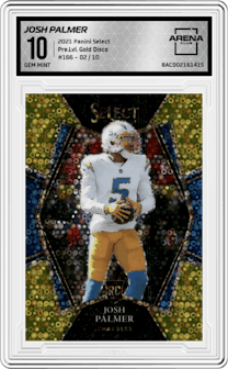 Josh Palmer from the 2021 Panini Select set featuring a Gold Disco parallel graded by Arena Club and given an overall grade of 10.