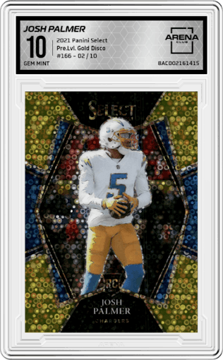 Josh Palmer from the 2021 Panini Select set featuring a Gold Disco parallel graded by Arena Club and given an overall grade of 10.