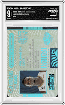 Zion Williamson from the 2022-23 Panini Contenders set graded by Arena Club and given an overall grade of 9.