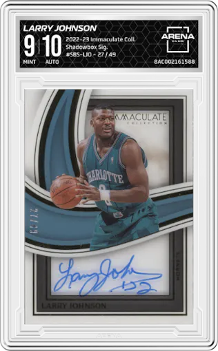 Larry Johnson from the 2022-23 Panini Immaculate Collection set graded by Arena Club and given an overall grade of 9.