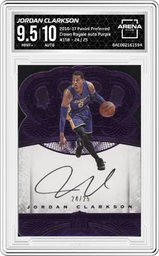 Jordan Clarkson from the 2016-17 Panini Preferred set featuring a Purple parallel graded by Arena Club and given an overall grade of 9.5.