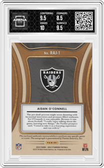 Aidan O'Connell from the 2023 Panini Gold Standard set graded by Arena Club and given an overall grade of 9.