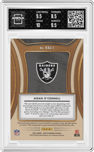 Aidan O'Connell from the 2023 Panini Gold Standard set graded by Arena Club and given an overall grade of 9.