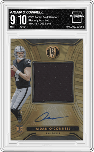 Aidan O'Connell from the 2023 Panini Gold Standard set graded by Arena Club and given an overall grade of 9.