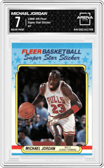 Michael Jordan from the 1988-89 Fleer set graded by Arena Club and given an overall grade of 7.