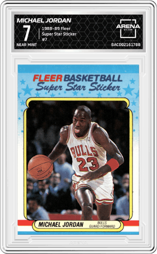 Michael Jordan from the 1988-89 Fleer set graded by Arena Club and given an overall grade of 7.