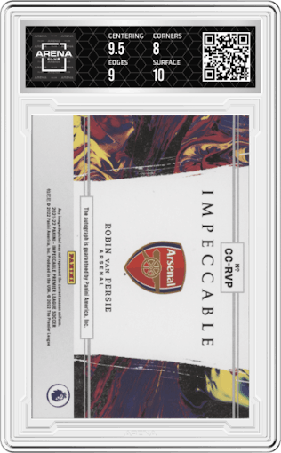 Robin Van Persie from the 2021-22 Panini Impeccable Premier League set graded by Arena Club and given an overall grade of 8.5.