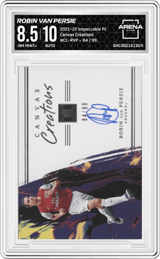 Robin Van Persie from the 2021-22 Panini Impeccable Premier League set graded by Arena Club and given an overall grade of 8.5.