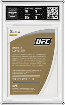 Robbie Lawler from the 2021 Panini Immaculate UFC  set graded by Arena Club and given an overall grade of 9.5.