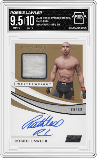 Robbie Lawler from the 2021 Panini Immaculate UFC  set graded by Arena Club and given an overall grade of 9.5.
