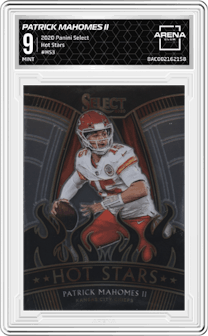 Patrick Mahomes II from the 2020 Panini Select set graded by Arena Club and given an overall grade of 9.