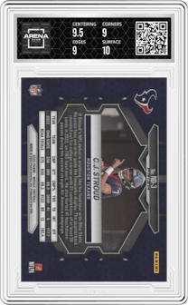 C.J. Stroud  from the 2023 Panini Mosaic set featuring a Reactive Blue parallel graded by Arena Club and given an overall grade of 9.5.