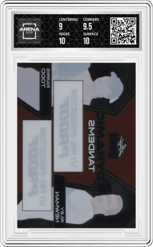 Riley Newman/Parris Todd from the 2024 Leaf Metal Pickleball set featuring a Pre-Production Proof Clear Unsigned parallel graded by Arena Club and given an overall grade of 9.5.