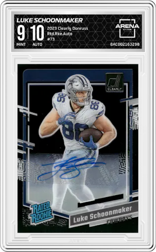 Luke Schoonmaker from the 2023 Clearly Donruss set graded by Arena Club and given an overall grade of 9.