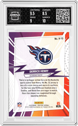Derrick Henry from the 2023 Panini Prestige set graded by Arena Club and given an overall grade of 9.