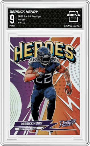Derrick Henry from the 2023 Panini Prestige set graded by Arena Club and given an overall grade of 9.