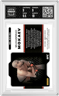 Muhammad Mokaev from the 2023 Panini Chronicles set featuring a Color Blast parallel graded by Arena Club and given an overall grade of 9.5.