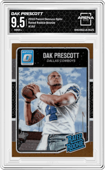 Dak Prescott from the 2016 Panini Donruss Optic set featuring a Bronze parallel graded by Arena Club and given an overall grade of 9.5.