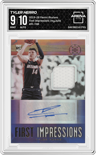 Tyler Herro from the 2019-20 Panini Illusions set graded by Arena Club and given an overall grade of 9.